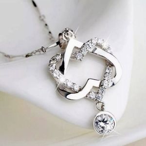 White Sapphire 925 Silver Double Heart Necklace